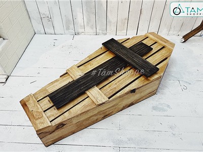  Mô hình quan tài Ma cà rồng Dracula bằng gỗ cỡ lớn D100cm HLW-MHQT-01