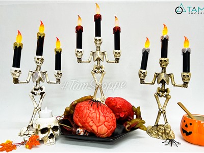 Nến điện tử bộ xương ba đầu ba ngọn nến sẵn pin NEN-DT-08