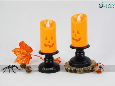 Nến điện tử trụ bí ngô C12cm sẵn pin NEN-DT-06