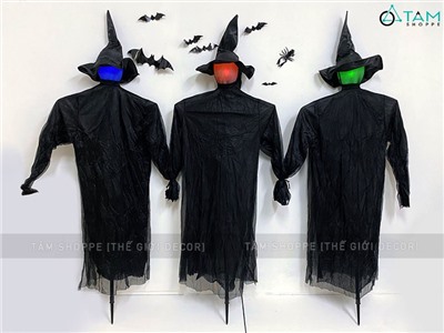 Set 03 con ma phù thủy đen nắm tay gào thét (cảm ứng tiếng động - tặng Pin) HLW-MAQUY-07