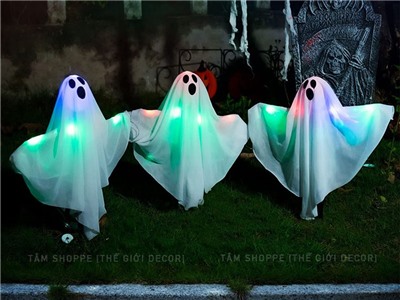  Set 03 con ma trắng nắm tay chông cắm đất (Có đèn Led - tặng Pin)) HLW-MAQUY-05