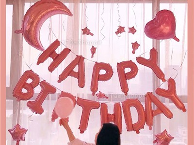 Bộ trang trí sinh nhật Trăng sao Hồng pastel KG-6601