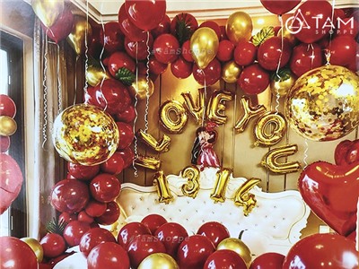 Bộ trang trí phòng cưới I LOVE YOU 13-14 Vàng Đỏ NO.1010
