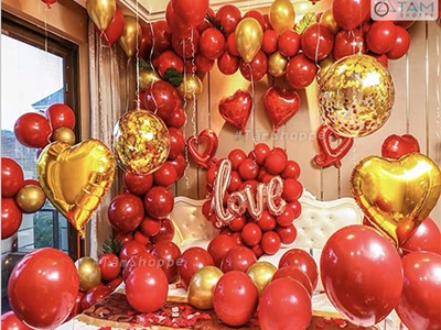 Bộ trang trí phòng cưới chữ Love liền 2 tim Vàng đỏ NO.1006