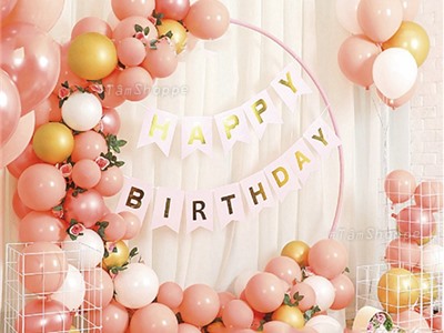 Bộ trang trí sinh nhật dây chữ dây bóng tông Hồng Vàng NO.8935