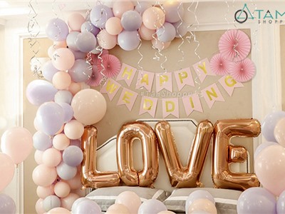 Bộ trang trí phòng cưới chữ LOVE lớn quạt giấy tròn NO.6705