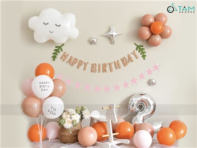 Set trang trí sinh nhật đám mây dây sao tông Cam (Số theo tuổi) SSN-BDTS-007