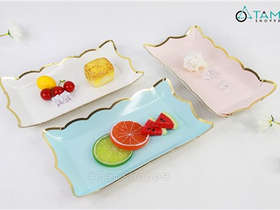 Đĩa giấy trang trí tiệc màu pastel chữ nhật (Set 04 cái) DG-01