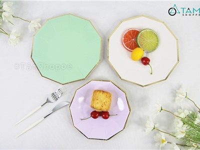 Đĩa giấy trang trí tiệc màu pastel đa giác (Set 08 cái) DG-02