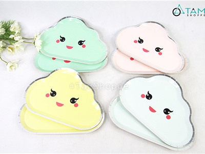 Đĩa giấy trang trí tiệc màu pastel đám mây (Set 08 cái) DG-03