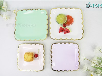 Đĩa giấy trang trí tiệc màu pastel vuông bèo nhúng DG-09