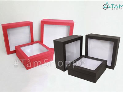 Hộp quà tặng nắp trong suốt đỏ đen HQ-01