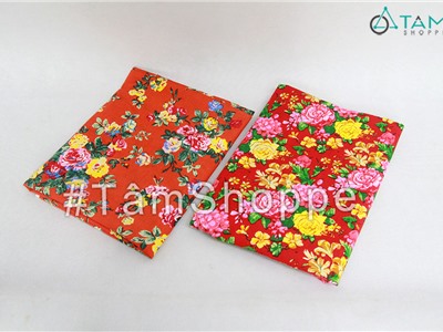Vải đỏ in họa tiết Vintage phong cách Việt Nam xưa khổ 150cm (bán theo mét tới)