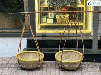 Bộ quang gánh tre lớn cao 90cm [Đan kĩ - Kèm đòn gánh] QUANGGANH-02