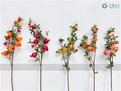 Cành lựu giả trang trí nhiều kiểu [06 trái - như thật] CANHTRAI-03