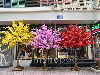 Cây hoa mai hoa đào giả trang trí cao 2m-2m4 như thật