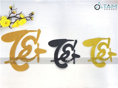 Chữ Tết thư pháp mút kim tuyến dán mẹt, dán dưa hấu, bình hoa [Font đẹp - màu sang] CHU-MUT-01