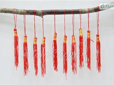 Set 10 chùm dây tua rua đỏ handmade treo Tết