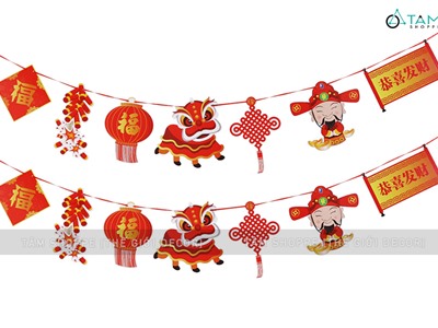 Dây treo Tết 7 phụ kiện giấy thần tài pháo nổ ĐK20cm dài 2m DTRT-72