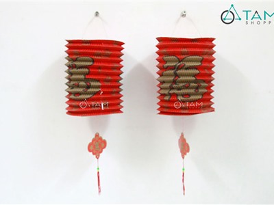 Set 02-05 Lồng đèn giấy con sâu chữ Phúc hoạ tiết (tặng que cầm) LDEN-GIAY-03