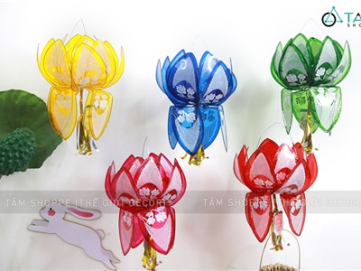 Lồng đèn hoa sen giấy kiếng 5 màu 2 cỡ LDEN-KIENG-02