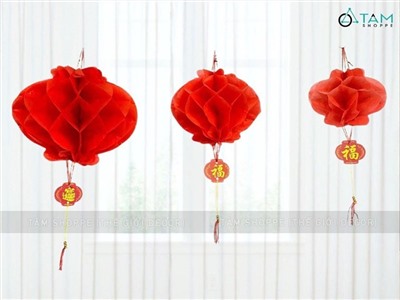 Set 02-05 cái lồng đèn tổ ong đỏ nylon giá rẻ LDEN-NILON-01