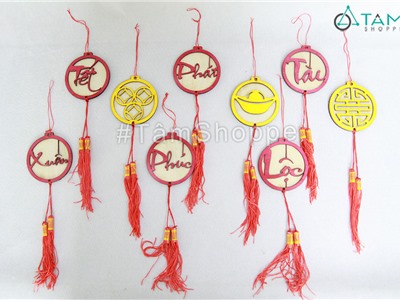 Phụ kiện treo Tết bằng gỗ trái châu ĐK8cm 9 kiểu T-PKTMD-72