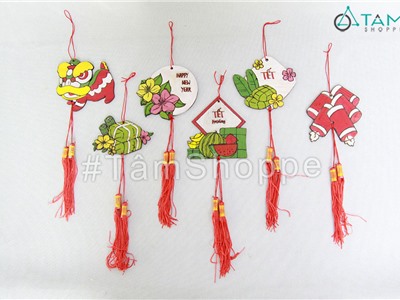 Phụ kiện treo Tết bằng gỗ vẽ tay ĐK10cm 6 kiểu T-PKTMD-71