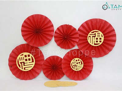 Set 06 quạt giấy đỏ trang trí 3 size 