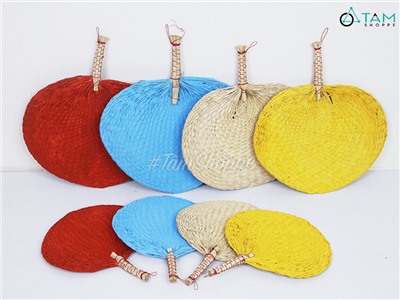 Quạt nan lá dừa đan tay thủ công nhiều màu QUAT-02