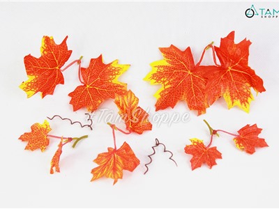 Set 10 lá phong giả màu vàng thu lớn nhỏ ngẫu nhiên PKHM-24