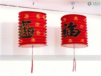 Set 02 lồng đèn giấy đỏ chữ Phước ông thần tài ĐK16cm LDEN-GIAY-07