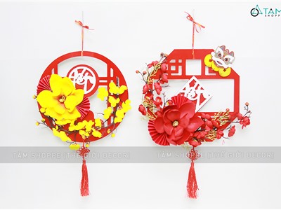 Vòng treo cửa Tết Alu đỏ hoa mộc lan ĐK30cm VTC-T-36