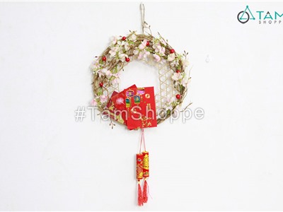 Vòng treo cửa Tết hoa đào cao cấp ĐK 30cm T-VTC-15