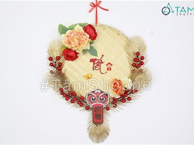 Vòng treo cửa Tết lông công thịnh vượng treo lân ĐK40cm T-VTC-31