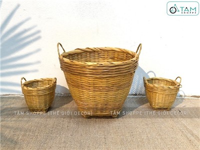 Giỏ tre mini cần xé hai quai cầm trang trí T-MTRN-05