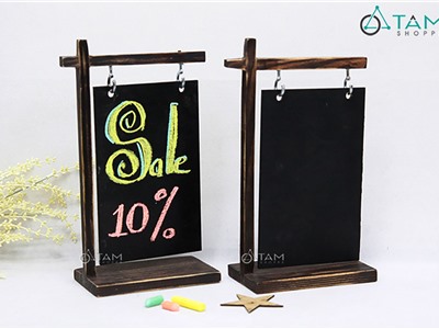 Standee bảng đen treo lệch viết phấn rustic để bàn 17x28cm [2 mặt - bảng tháo được] BANGDEN-06
