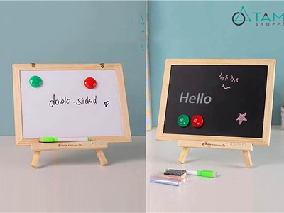Bảng viết 2 mặt đen trắng viết phấn + bút lông để bàn [Kèm bút phấn + Giá đỡ] BANGDEN-05