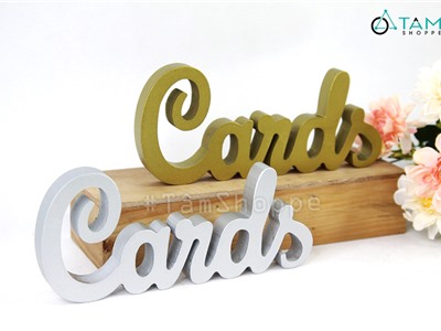 Chữ gỗ Cards sơn nhũ để bàn gallery trang trí cưới TTC-06