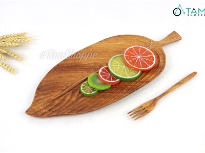 Dĩa gỗ hình chiếc lá phay lõm gân nổi DDNB-DIA-01