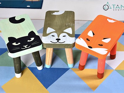 Ghế gỗ chữ nhật hình thú cho bé W-GHE-01