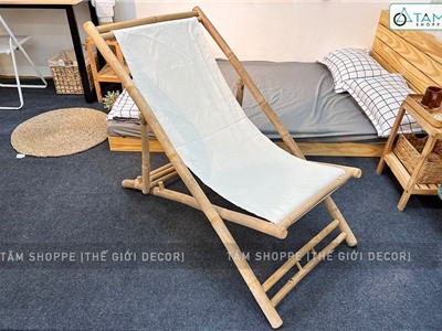 Ghế xếp bãi biển vải canvas khung tre ngoài trời cỡ lớn GHE-01