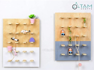 Bảng gỗ đục lỗ treo tường 20 chốt gỗ chữ nhật tháo lắp W-BGĐL-05