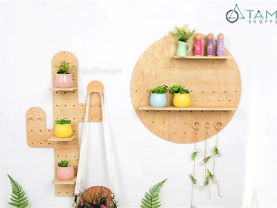 Bảng gỗ đục lỗ treo tường màu tự nhiên tháo lắp cỡ lớn W-BGĐL-06