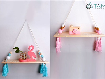 Kệ gỗ treo tường ván treo dây 4 tua rua W-KGTT-04