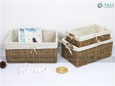 Khay cói chữ nhật đan dày có vải lót 3 size KHAY-COI-01