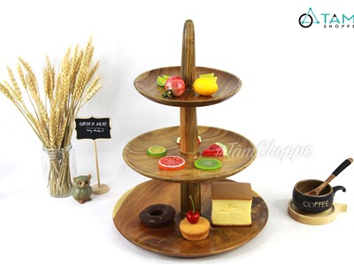 Khay đựng bánh kẹo 3 tầng gỗ dĩa tròn có chóp C.STAND-01