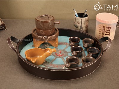 Khay tròn phục vụ giả da Vintage KT-01