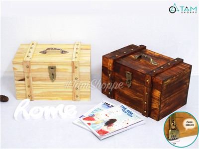 Rương gỗ viền nẹp đinh tán giả cổ 35cm (tặng ổ khoá) RUONG-01