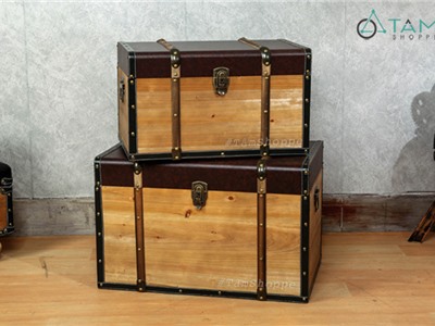 Rương gỗ cổ điển viền da Vintage có đinh tán RG-02